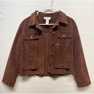 Chadwicks Womens Brown Corduroy Button-Up Jacket Size 8P With Flap Pockets